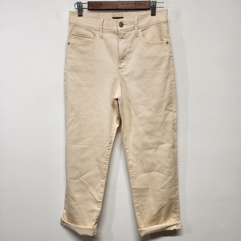 Express Straight Ankle High Rise Jeans Womens 4 Cream Boyfriend Denim Cotton